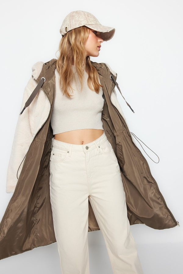 Trendyol Trendyol Khaki Premium Oversize Double-Sided Hooded Water-repellent Long Pullover Coat