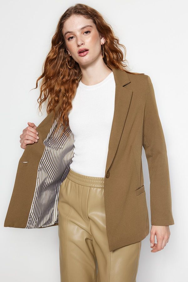 Trendyol Trendyol Khaki Regular Lined Striped Woven Blazer Jacket