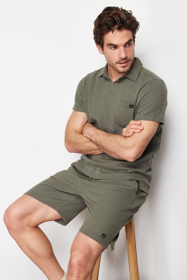 Trendyol Trendyol Khaki Regular/Normal Cut Polo Collar Labeled T-Shirt Shorts Tracksuit Set