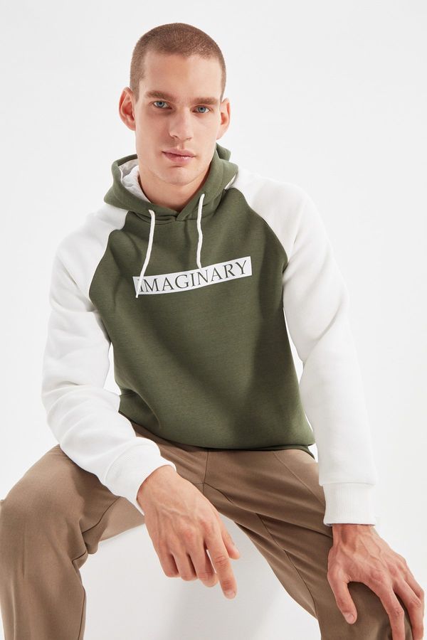 Trendyol Trendyol Khaki Regular/Normal Cut Slogan Printed Inside Polar Fleece/Warm Sweatshirt