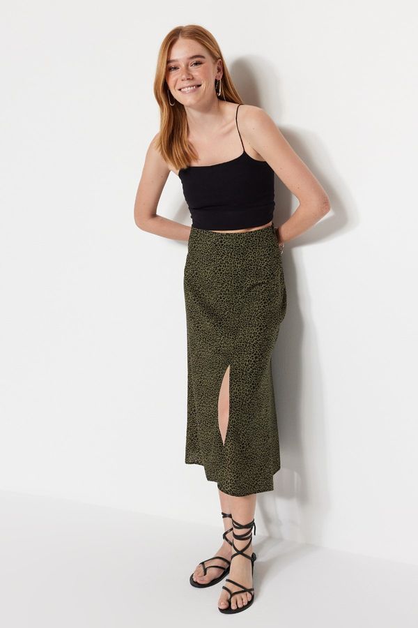 Trendyol Trendyol Khaki Skirt with Viscose Fabric and Animal Print