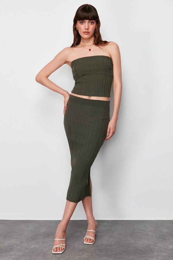 Trendyol Trendyol Khaki Strapless Premium Yarn/Special Yarn Knitwear Blouse