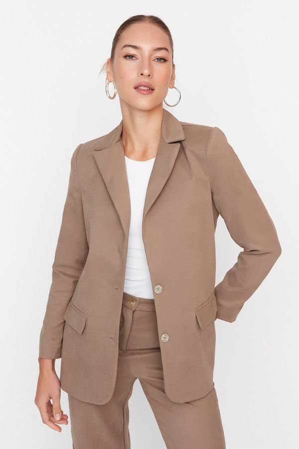 Trendyol Trendyol Khaki Suede Woven Buttoned Blazer Jacket