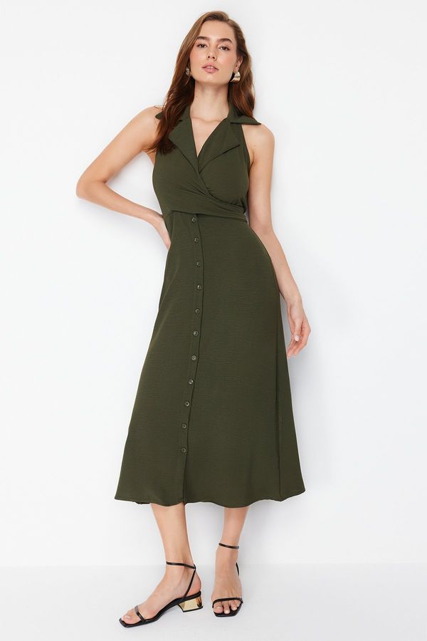 Trendyol Trendyol Khaki Tie-Detailed Maxi Woven Shirt Dress