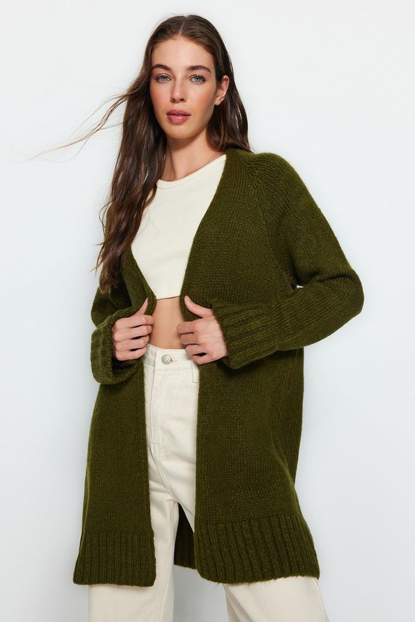 Trendyol Trendyol Khaki Wide Fit Soft Textured Knitwear Cardigan