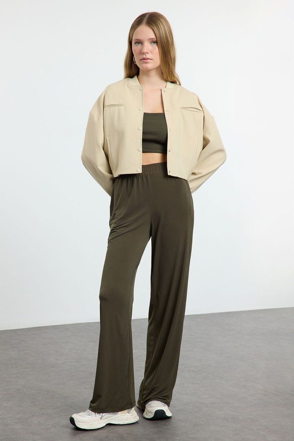 Trendyol Trendyol Khaki Wide Leg/Relaxed Cut High Waist Flexible Trousers