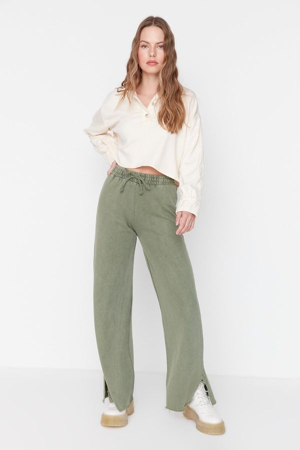 Trendyol Trendyol Khaki with an faded/faded effect Wide Leg/Wide Legs Normal Waist Thin, Knitted Sweatpants