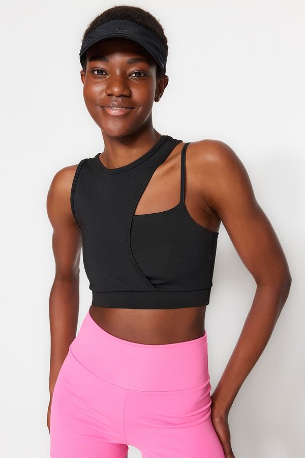 Trendyol Trendyol Knitted Sports Bra with Black Mid Support/Styling Rope Strap