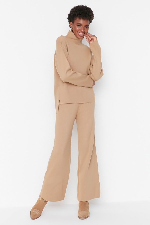 Trendyol Trendyol Knitwear Two Piece Set With Camel Regular Trousers