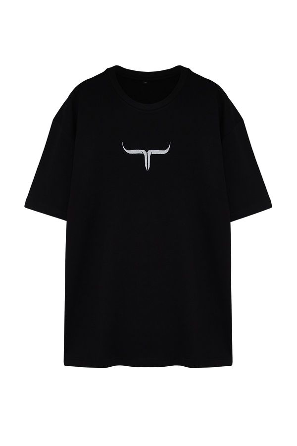 Trendyol Trendyol Large Size Black Oversize/Wide Fit Comfortable Printed 100% Cotton T-Shirt