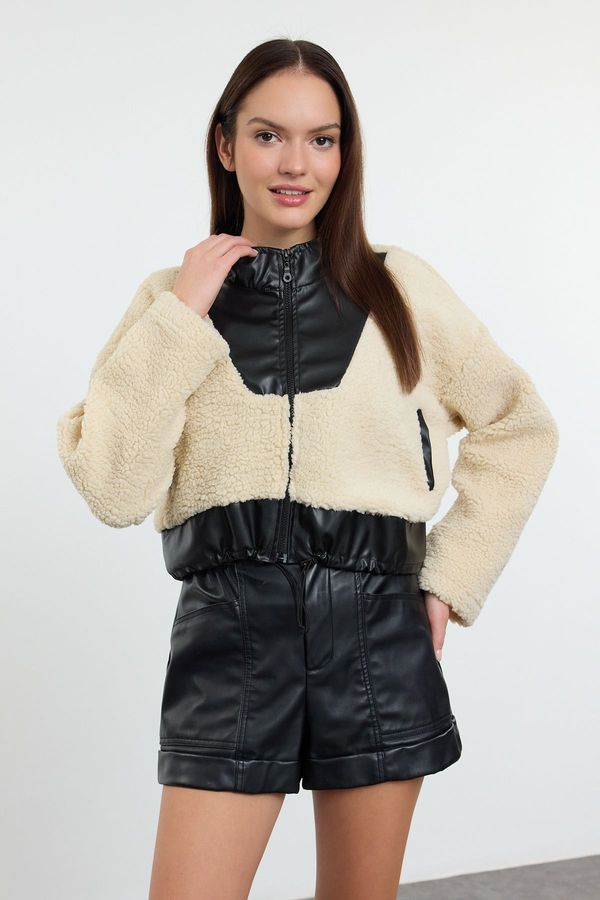 Trendyol Trendyol Leather Garni Detailed Plush Knitted Sweatshirt