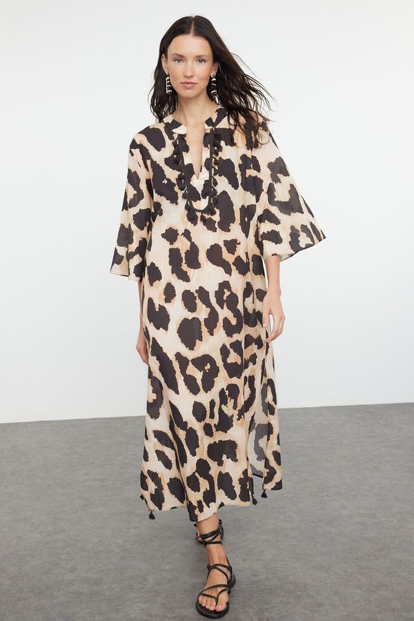 Trendyol Trendyol Leopard Patterned Maxi Woven Kimono & Caftan