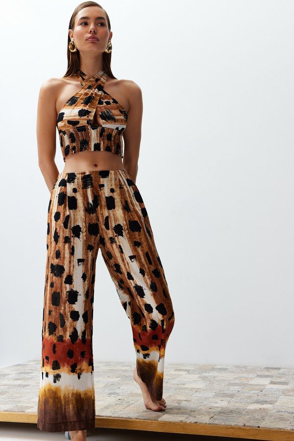 Trendyol Trendyol Leopard Patterned Woven 100% Cotton Blouse Trouser Set