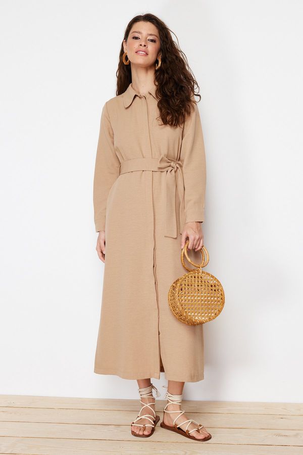 Trendyol Trendyol Light Beige Linen Look Woven Dress