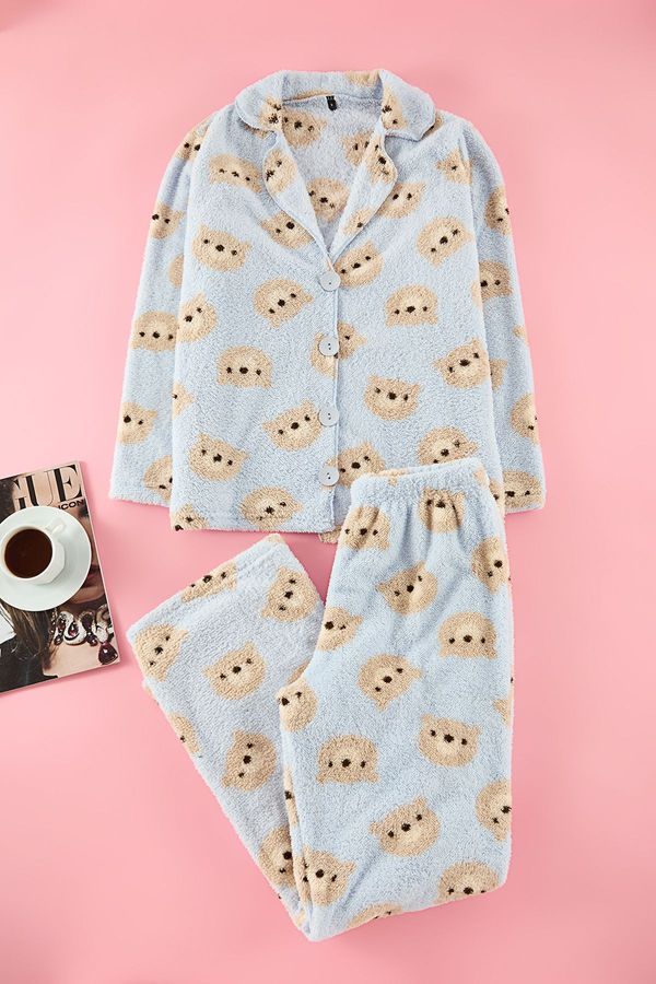 Trendyol Trendyol Light Blue Animal Wellsoft Knitted Pajama Set