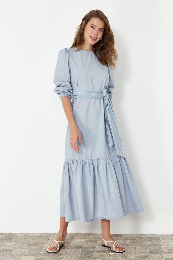 Trendyol Trendyol Light Blue Belted Midi Denim Dress