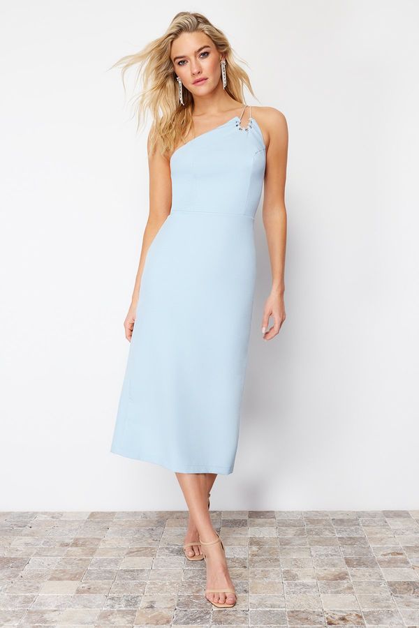 Trendyol Trendyol Light Blue Body-Sitting Woven Shiny Jewelled Elegant Evening Dress