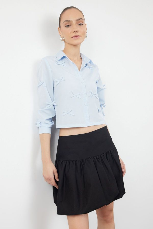 Trendyol Trendyol Light Blue Bow/Ribbon Detailed Regular Fit Woven Shirt