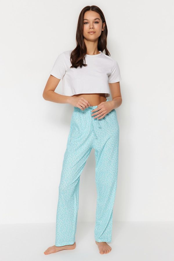 Trendyol Trendyol Light Blue Floral Knitted Cotton Pajamas Bottoms