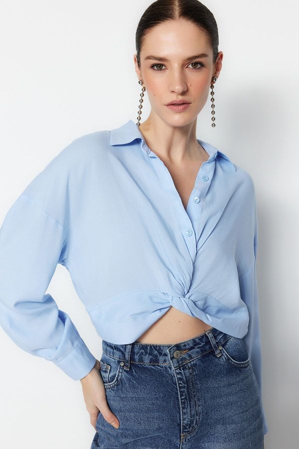 Trendyol Trendyol Light Blue Gathered Woven Blouse