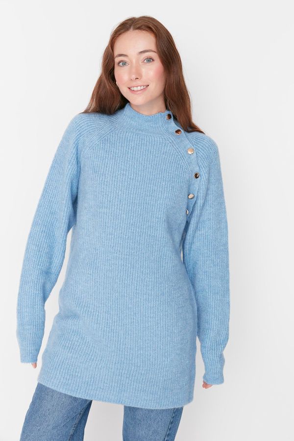 Trendyol Trendyol Light Blue High Neck Buttoned Knitwear Sweater