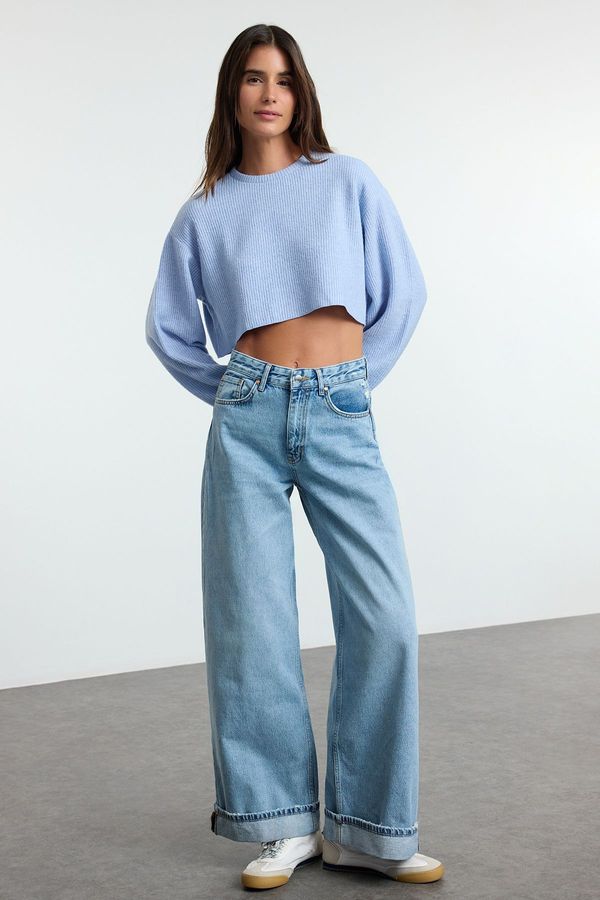 Trendyol Trendyol Light Blue High Waist Folded Leg Baggy Balloon Jeans