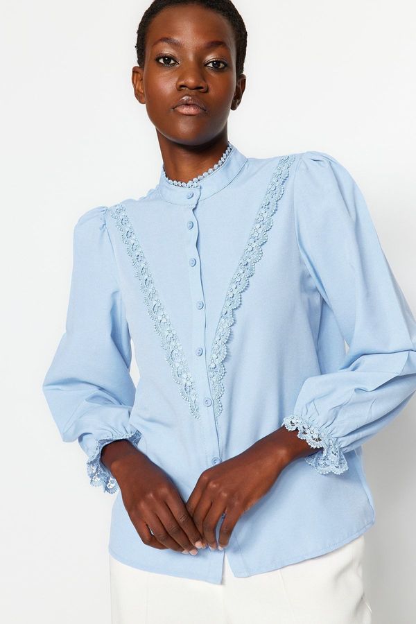 Trendyol Trendyol Light Blue Lace Cotton Woven Shirt