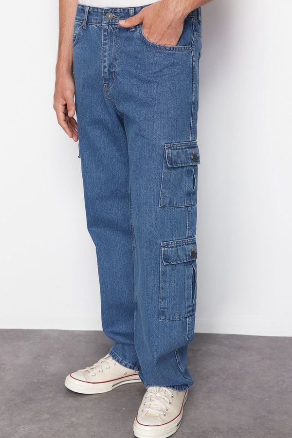 Trendyol Trendyol Light Blue Men&#39;s Cargo Pocket Wide Cut Jeans Loose Denim Trousers