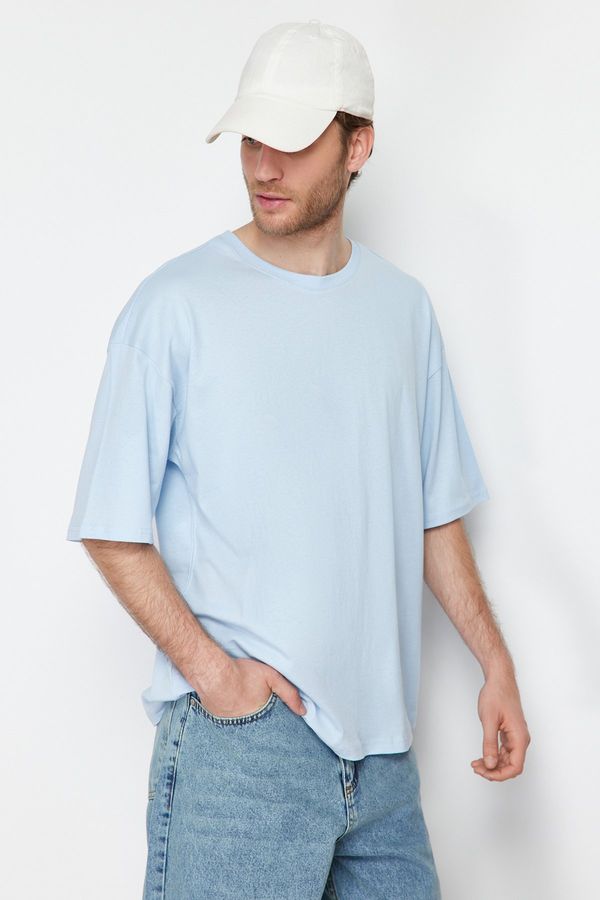 Trendyol Trendyol Light Blue Oversize/Wide Cut Basic 100% Cotton T-Shirt