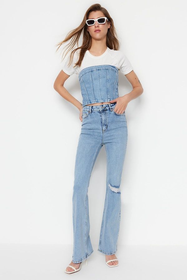 Trendyol Trendyol Light Blue Ripped High Waist Flare Jeans