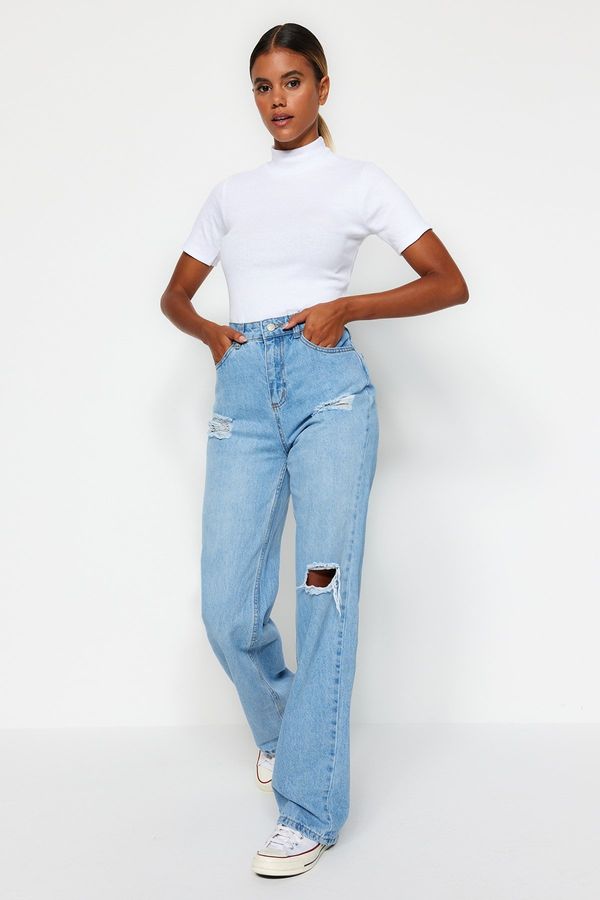 Trendyol Trendyol Light Blue Ripped High Waist Wide Leg Jeans