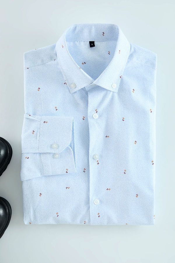 Trendyol Trendyol Light Blue Slim Fit Patterned Men's Classic Smart Shirt