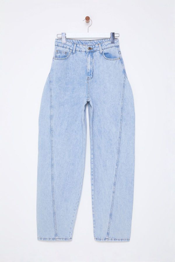 Trendyol Trendyol Light Blue Stitch Detailed High Waist Barrel Baggy Jeans