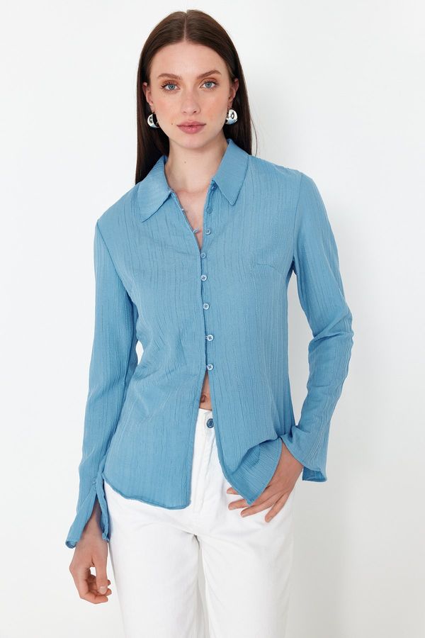 Trendyol Trendyol Light Blue Textured Fitted Woven Shirt