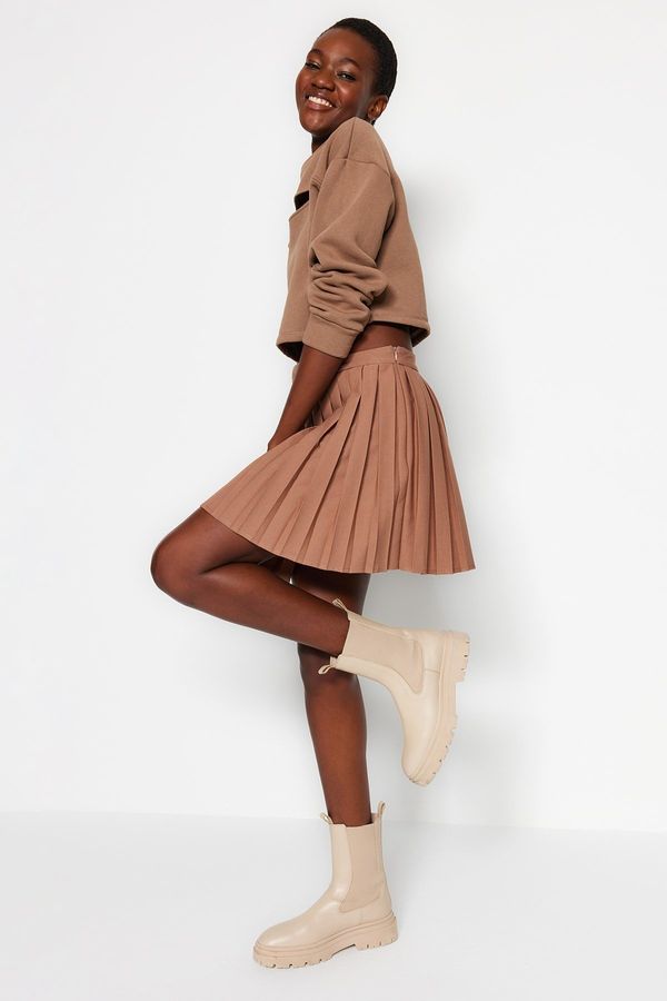 Trendyol Trendyol Light Brown Pleated Mini Woven Mini Skirt