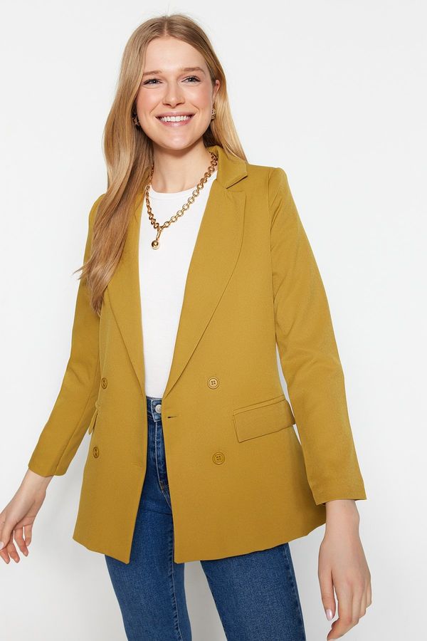 Trendyol Trendyol Light Brown Regular Lined Double Breasted Closure Button Detailed Woven Blazer Jacket