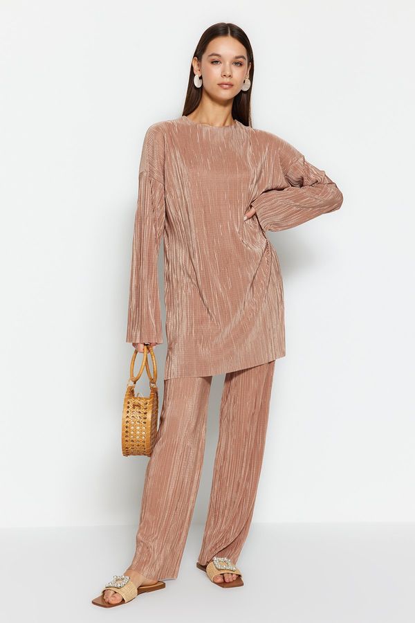 Trendyol Trendyol Light Brown Self Pleated Woven Two Piece Set