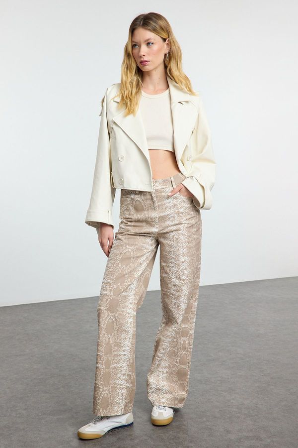 Trendyol Trendyol Light Brown Snake Patterned Straight Cut Trousers