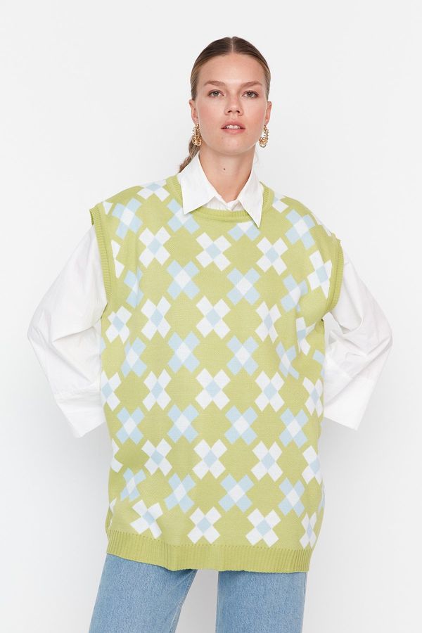 Trendyol Trendyol Light Green Floral Knitwear Sweater