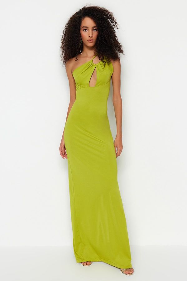 Trendyol Trendyol Light Green Lined Knitted Evening Dress with Window/Cut Out Detail
