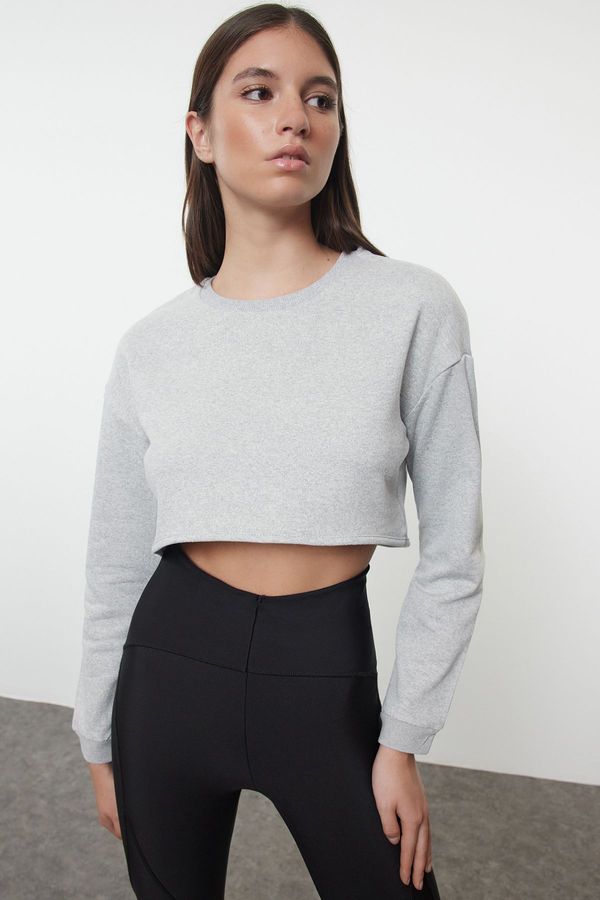 Trendyol Trendyol Light Grey Super Crop Polar Fleece Knitted Sports Sweatshirt