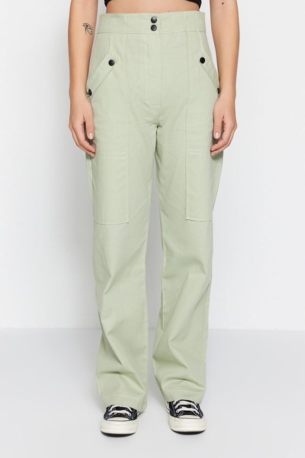 Trendyol Trendyol Light Khaki Cargo Woven Button Detailed Cotton Trousers