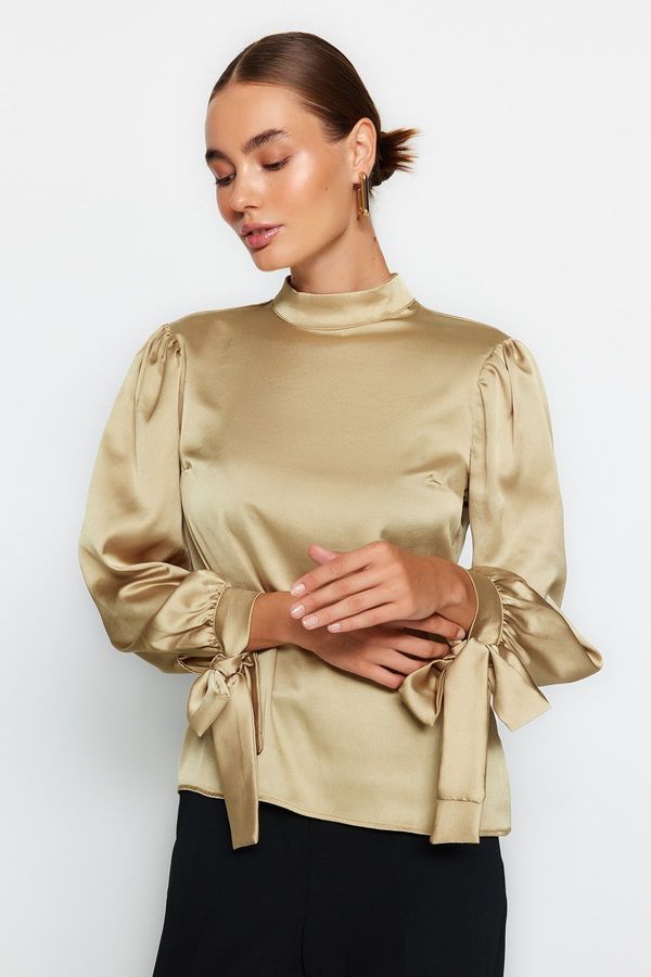 Trendyol Trendyol Light Khaki Tie Detailed Woven Blouse