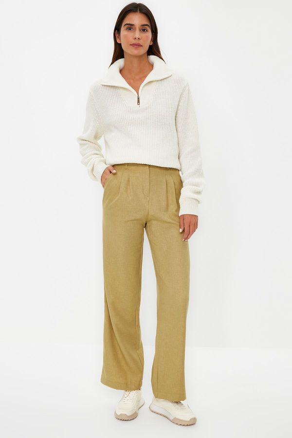 Trendyol Trendyol Light Khaki Wide Leg Pleated Woven Trousers