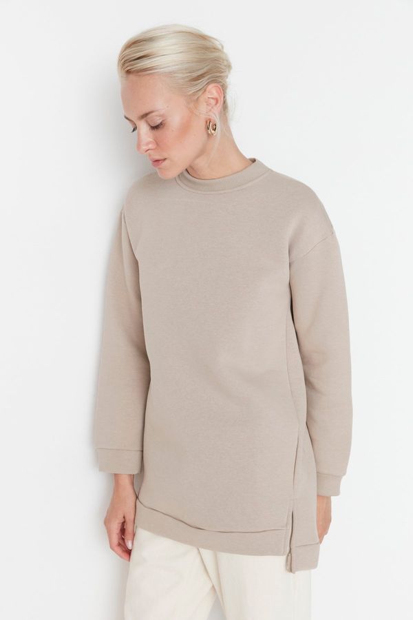 Trendyol Trendyol Light Mink Slit Detailed Basic Knitted Sweatshirt