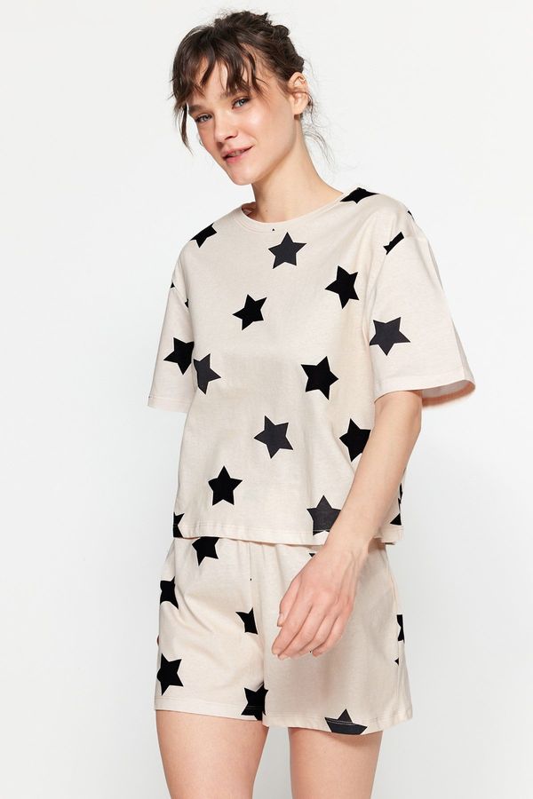 Trendyol Trendyol Light Pink 100% Cotton Star Patterned T-shirt-Shorts Knitted Pajamas Set