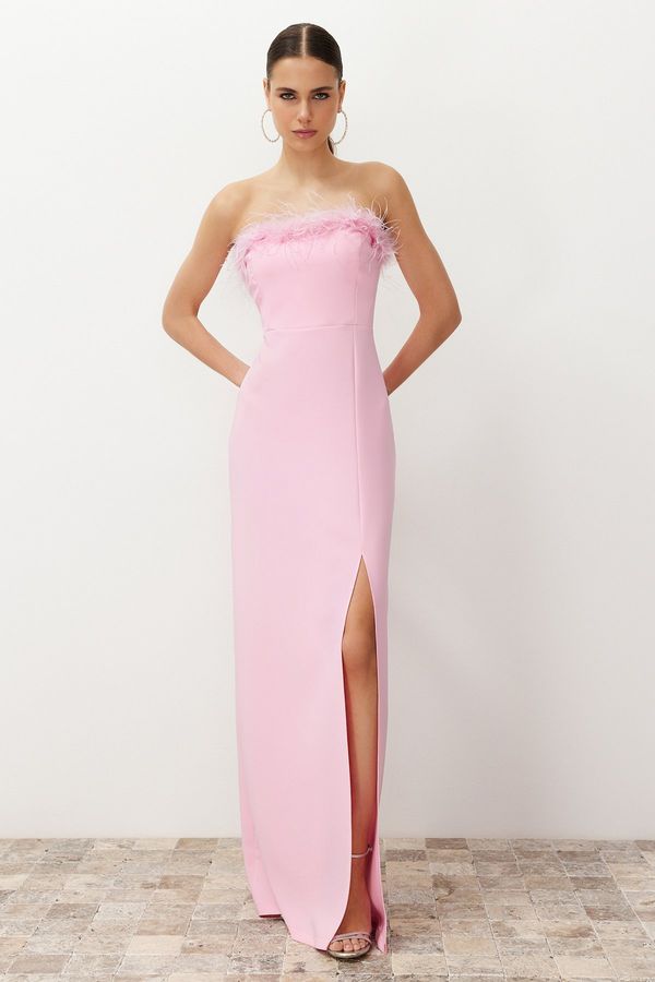 Trendyol Trendyol Light Pink, Fitted, Knitted Woven Evening Dress