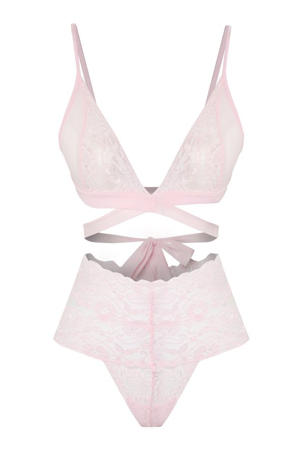 Trendyol Trendyol Light Pink Lace Detailed Rope Straps Non-wired Cupless Knitted Underwear Set