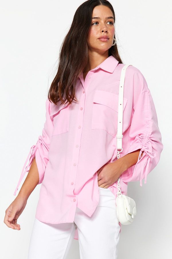 Trendyol Trendyol Light Pink Pullover Adjustable Sleeves, Woven Cotton Shirts