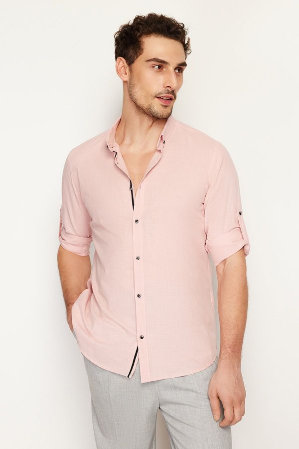 Trendyol Trendyol Light Pink Slim Fit Button Collar Epaulets 100% Cotton Shirt
